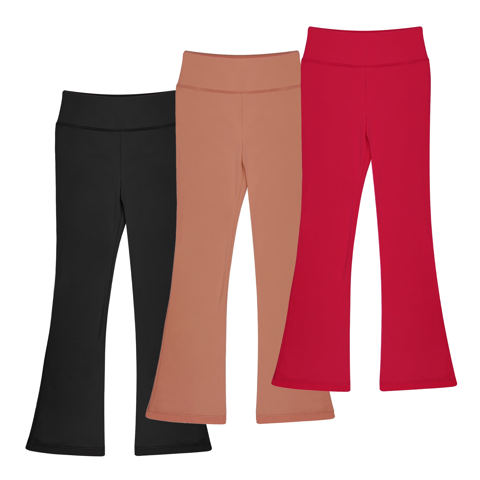 BIG ELEGHANT Girls High-Waisted Flare Leggings - 3-Pack Bootcut Yoga Pants for Dance, Sizes XS-XL