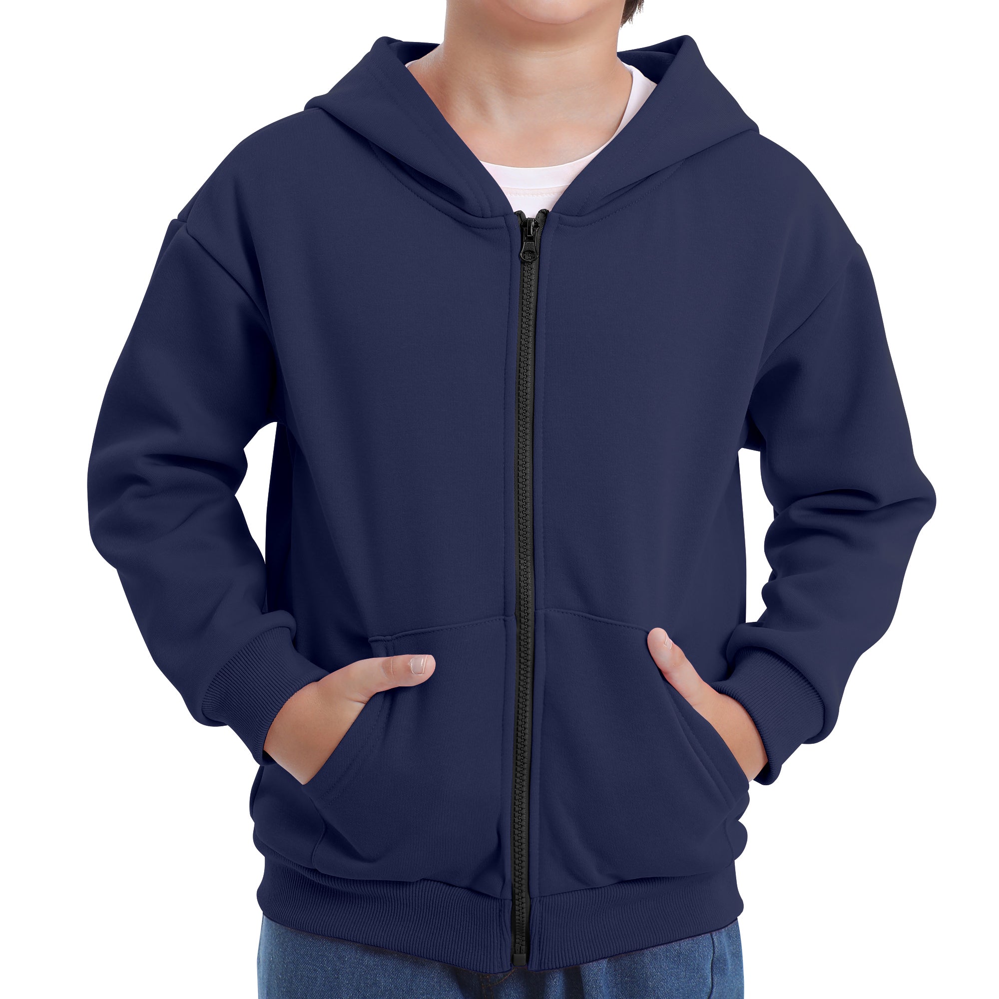BIG ELEPHANT Boys' and Girls' Zip-Up Hoodie with Pockets, Fleece-Lined Soft Cotton Jacket for School