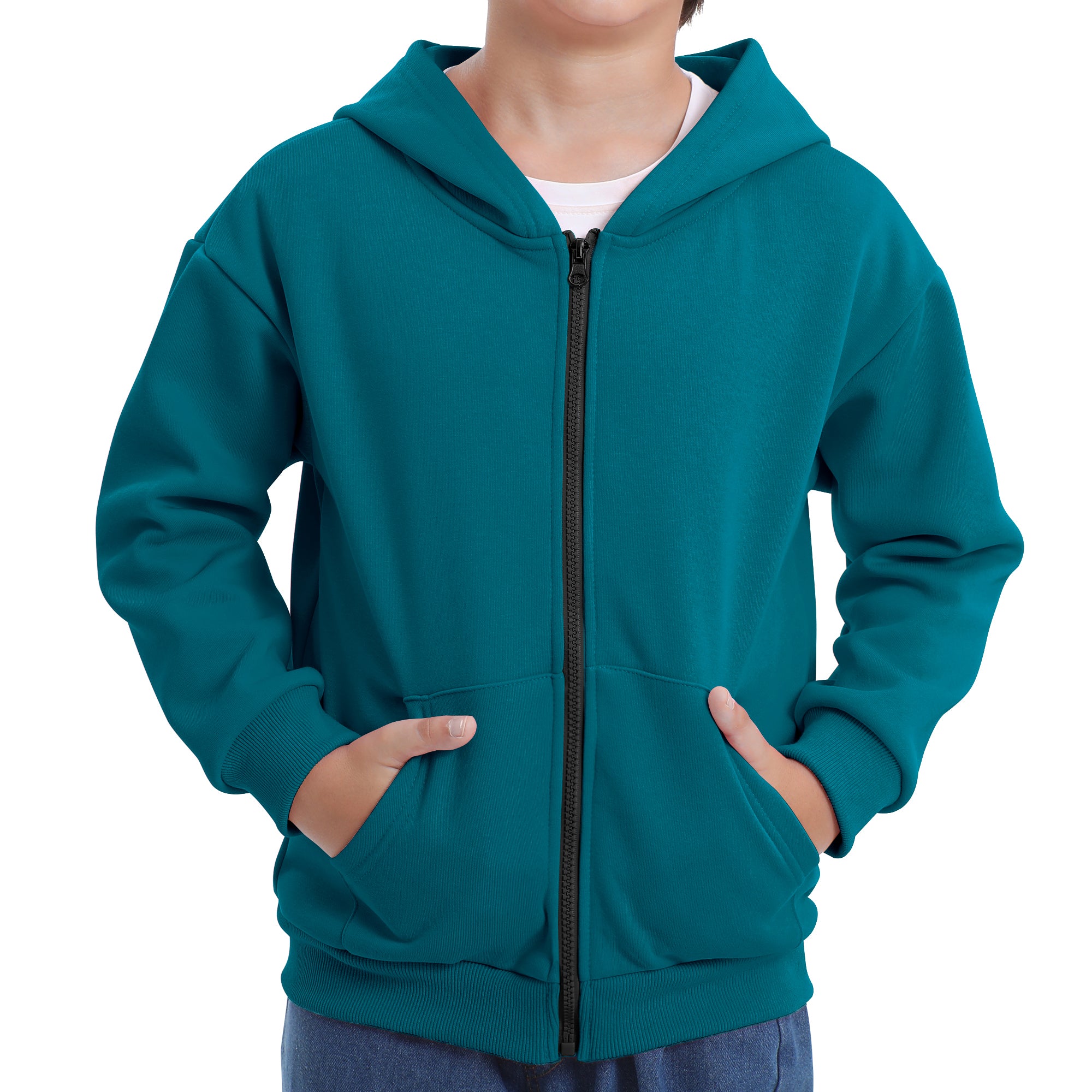 BIG ELEPHANT Boys' and Girls' Zip-Up Hoodie with Pockets, Fleece-Lined Soft Cotton Jacket for School