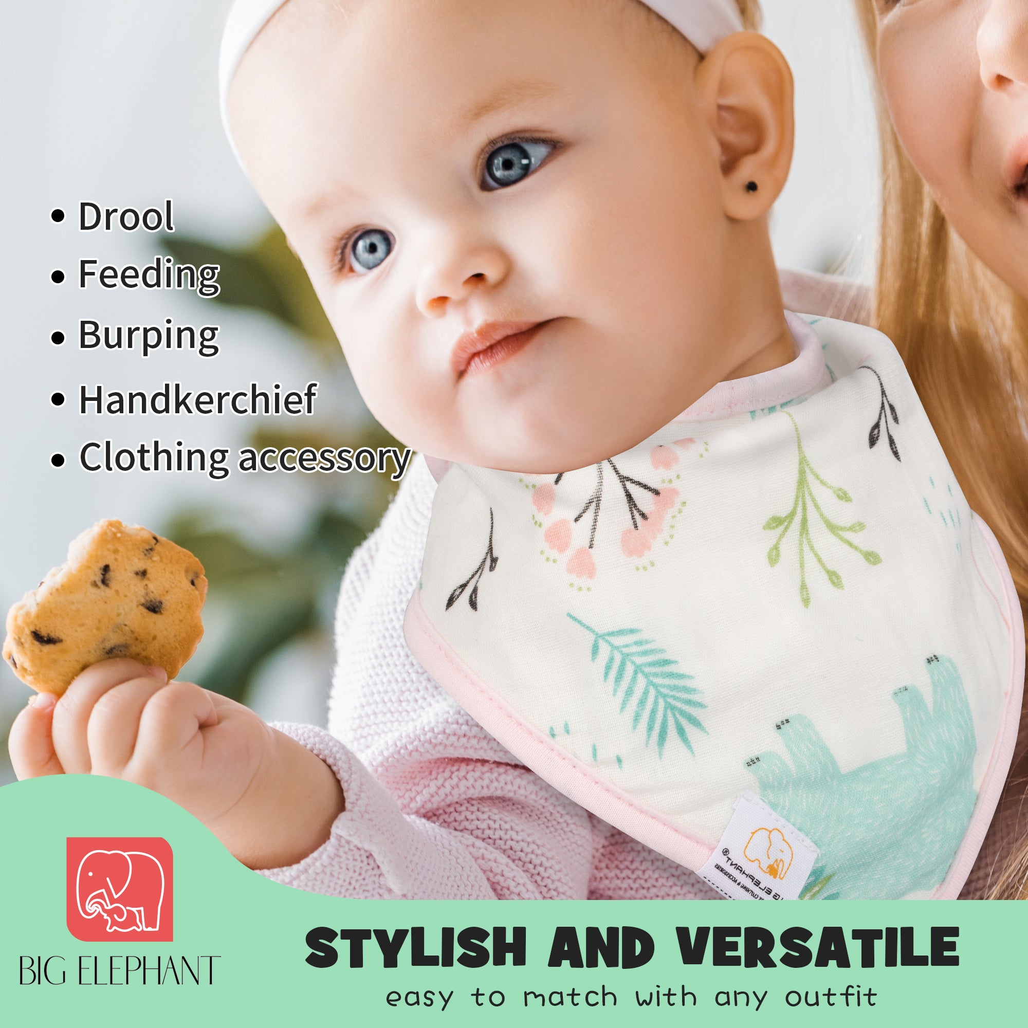BIG ELEPHANT 6pcs/7pcs Baby Bibs – Soft Cotton Drool Bibs for Teething and Drooling Babies, Suitable for 0-36 Months