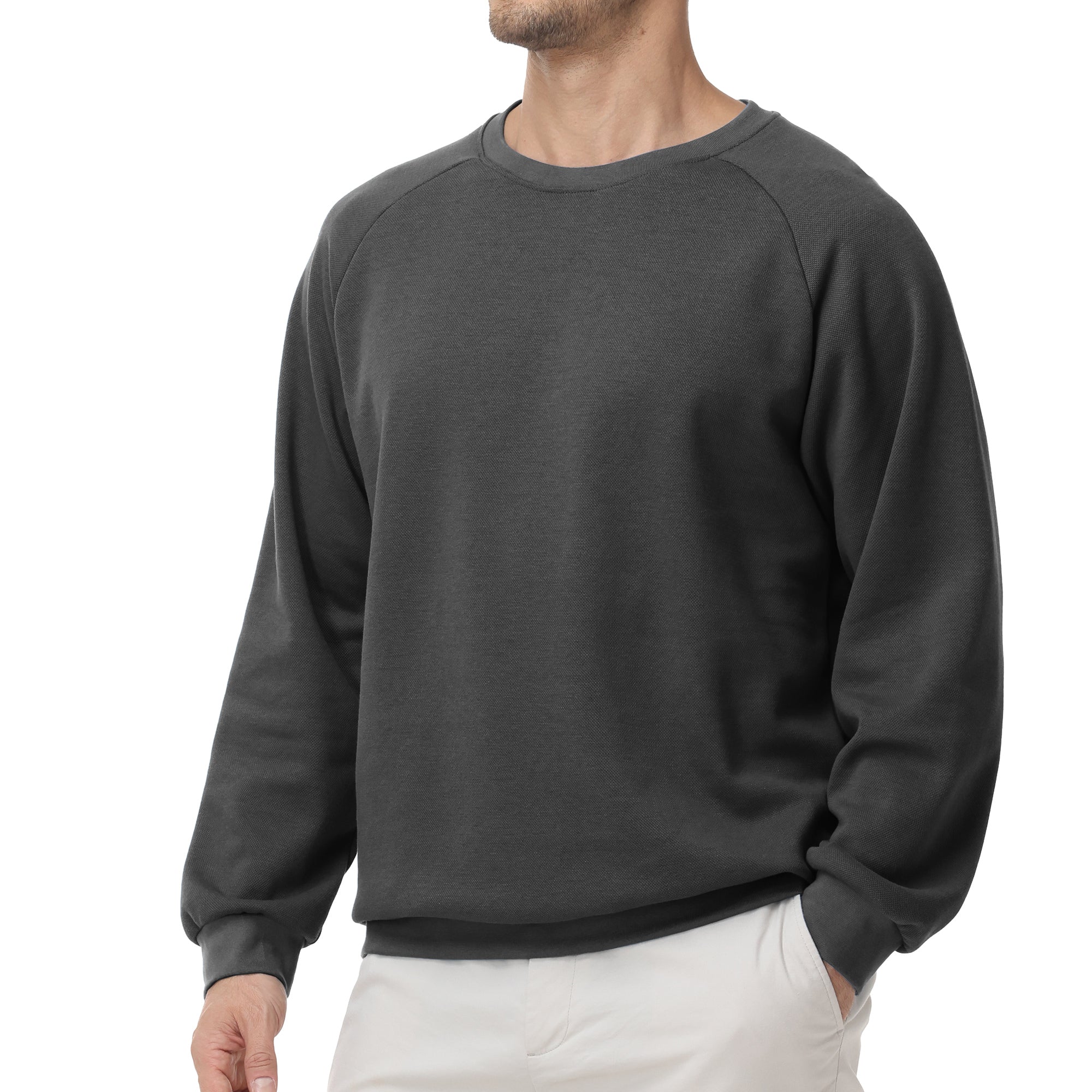 Pepypepy Men's Crewneck Sweatshirt – Soft Lightweight Cotton Pullover, Solid Color Long Sleeve for Casual Wear and Layering