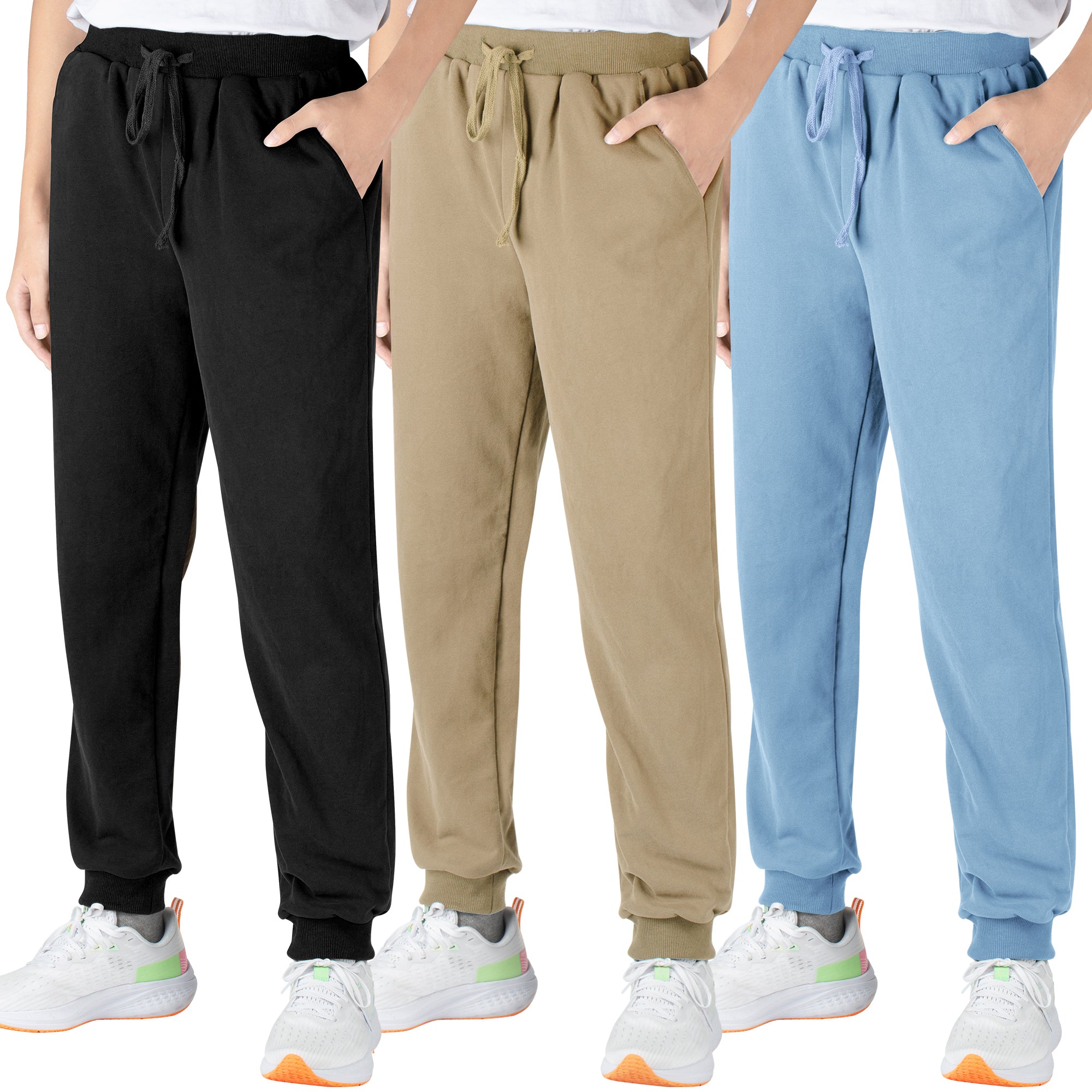 BIG ELEPHANT 3-Pack Boys Sweatpants, Youth Cotton Athletic Sweatpants with Pockets and Adjustable Drawstring
