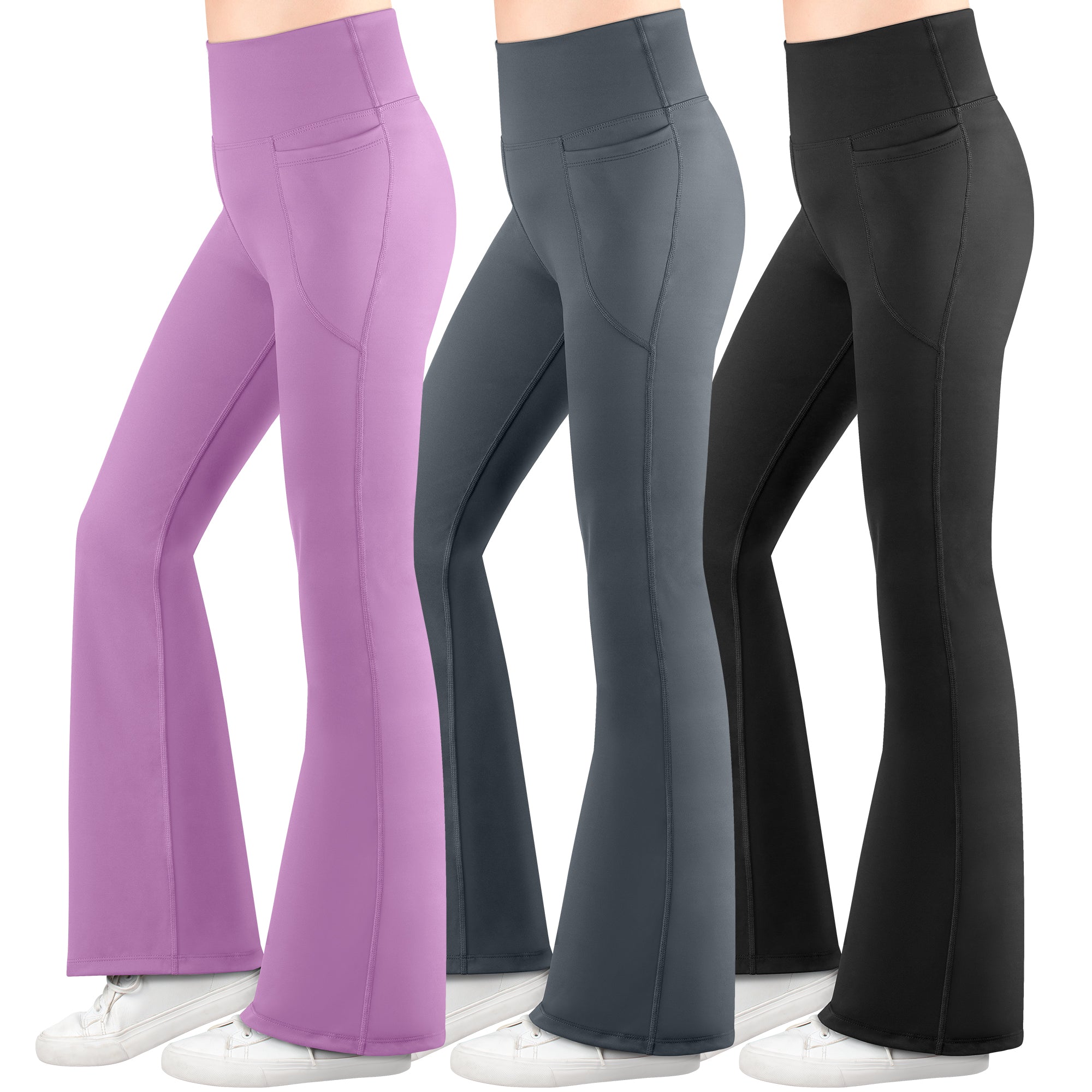 BIG ELEPHANT 3-Pack Girls’ Flared Pants with Pockets – High Waisted Bell Bottom Leggings for School, Dance & Everyday Wear