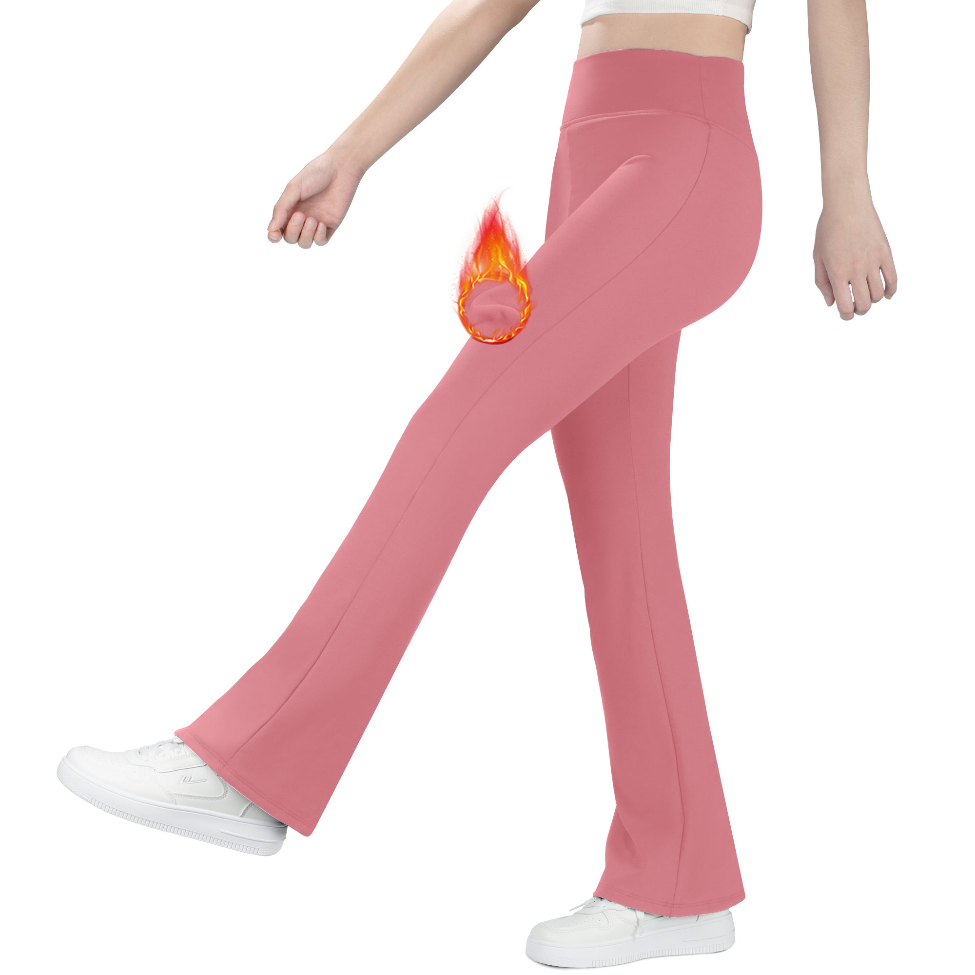 BIG ELEPHANT Fleece Lined Flare Leggings, Girls High Waist Thick Flared Pants for Winter