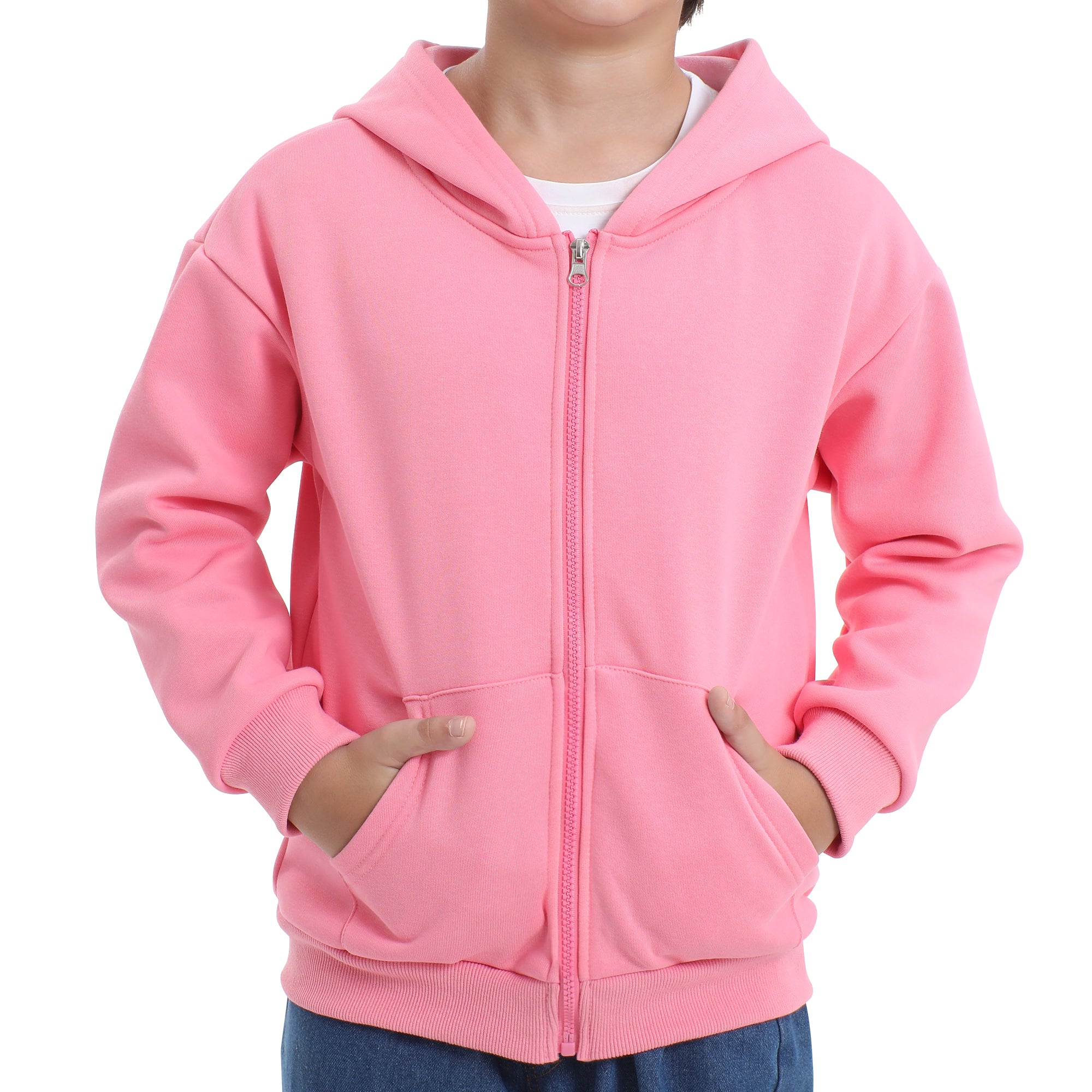 BIG ELEPHANT Boys' and Girls' Zip-Up Hoodie with Pockets, Fleece-Lined Soft Cotton Jacket for School
