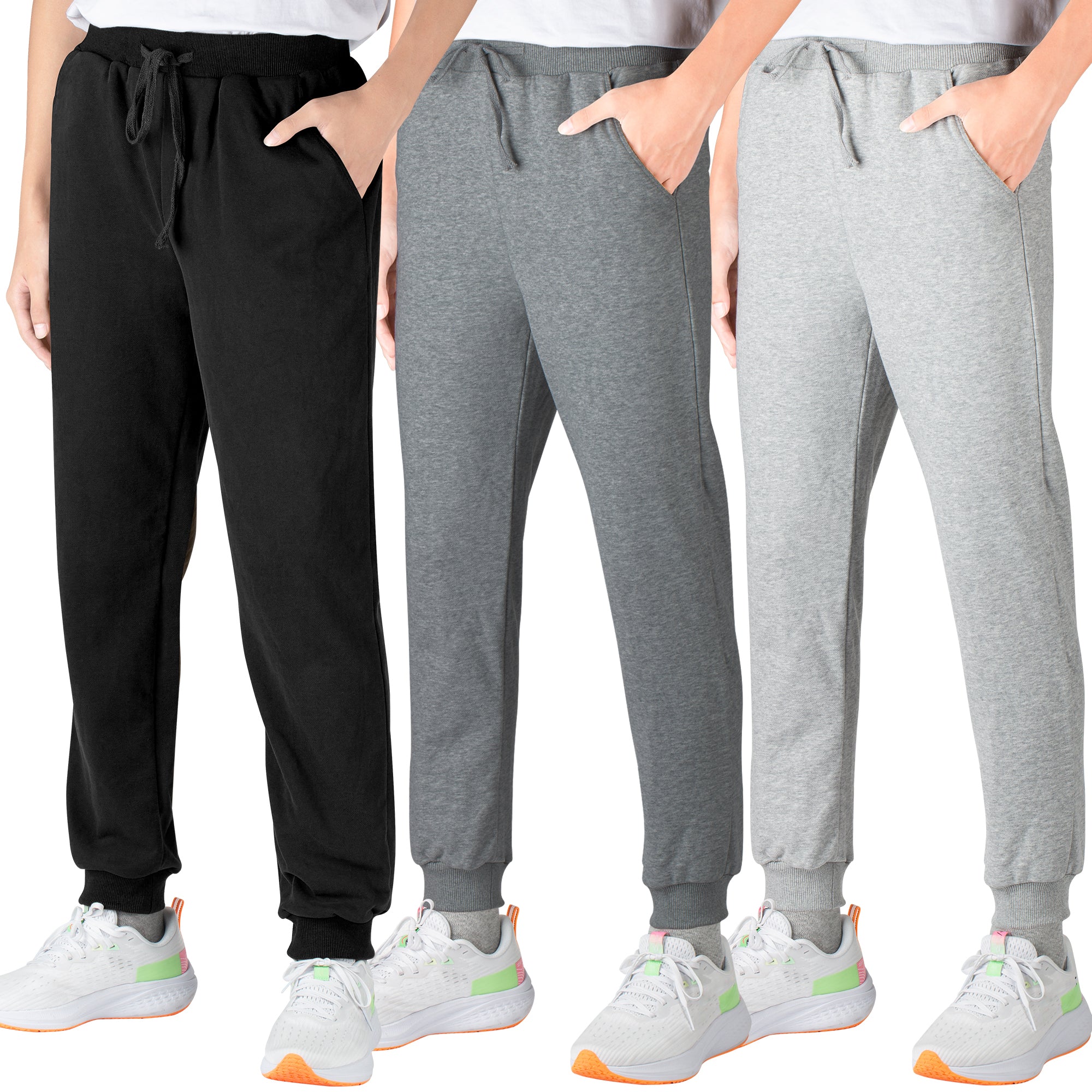BIG ELEPHANT 3-Pack Boys Sweatpants, Youth Cotton Athletic Sweatpants with Pockets and Adjustable Drawstring