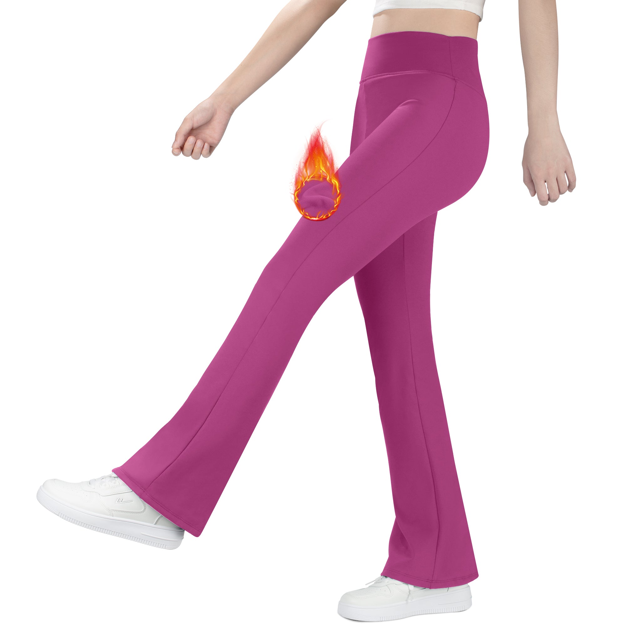 BIG ELEPHANT Fleece Lined Flare Leggings, Girls High Waist Thick Flared Pants for Winter