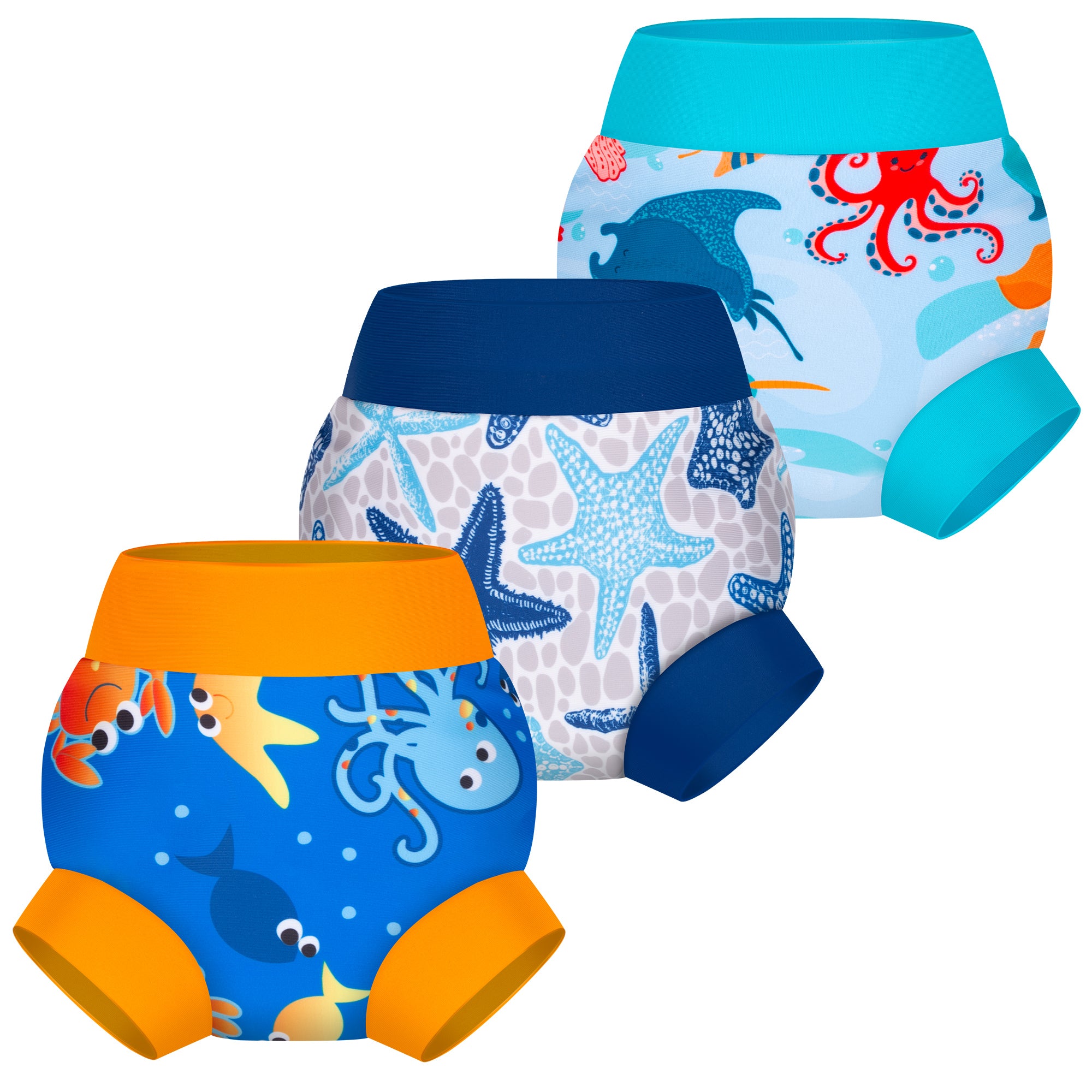 BIG ELEPHANT 3-Pack Reusable Swim Diapers, Adjustable, Washable, and Waterproof for Boys and Girls, Sizes XS-XXL