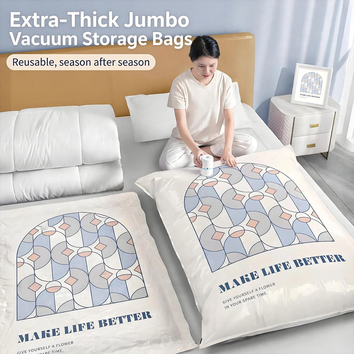 Extra-thick jumbo vacuum storage bags