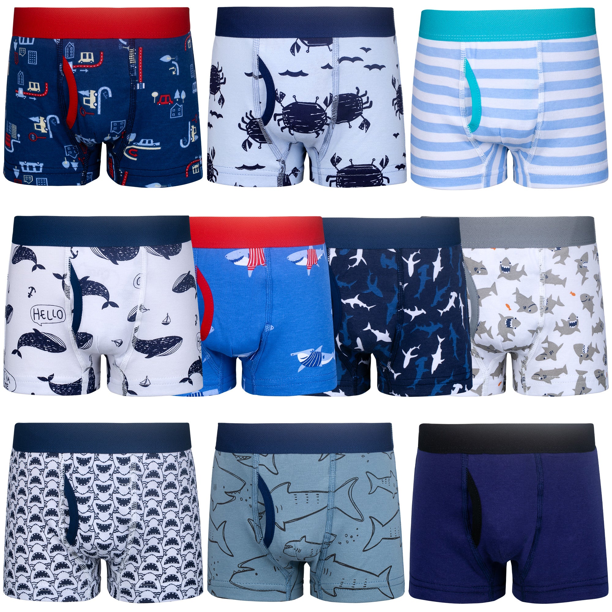 BIG ELEPHANT 10-Pack Boys' Cotton Boxer Briefs – Soft, Breathable Toddler Underwear with Fun Dinosaur Prints, Size 3T-10Y