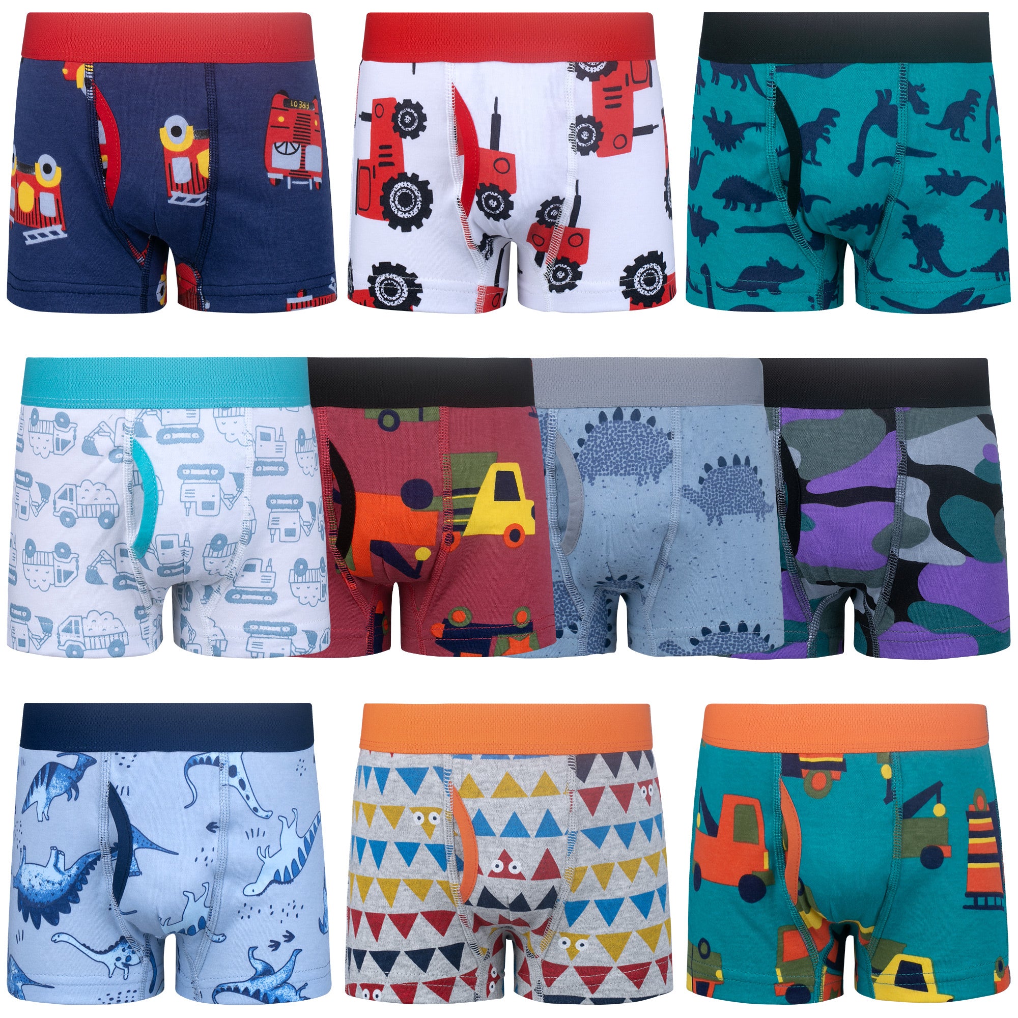 BIG ELEPHANT 10-Pack Boys' Cotton Boxer Briefs – Soft, Breathable Toddler Underwear with Fun Dinosaur Prints, Size 3T-10Y