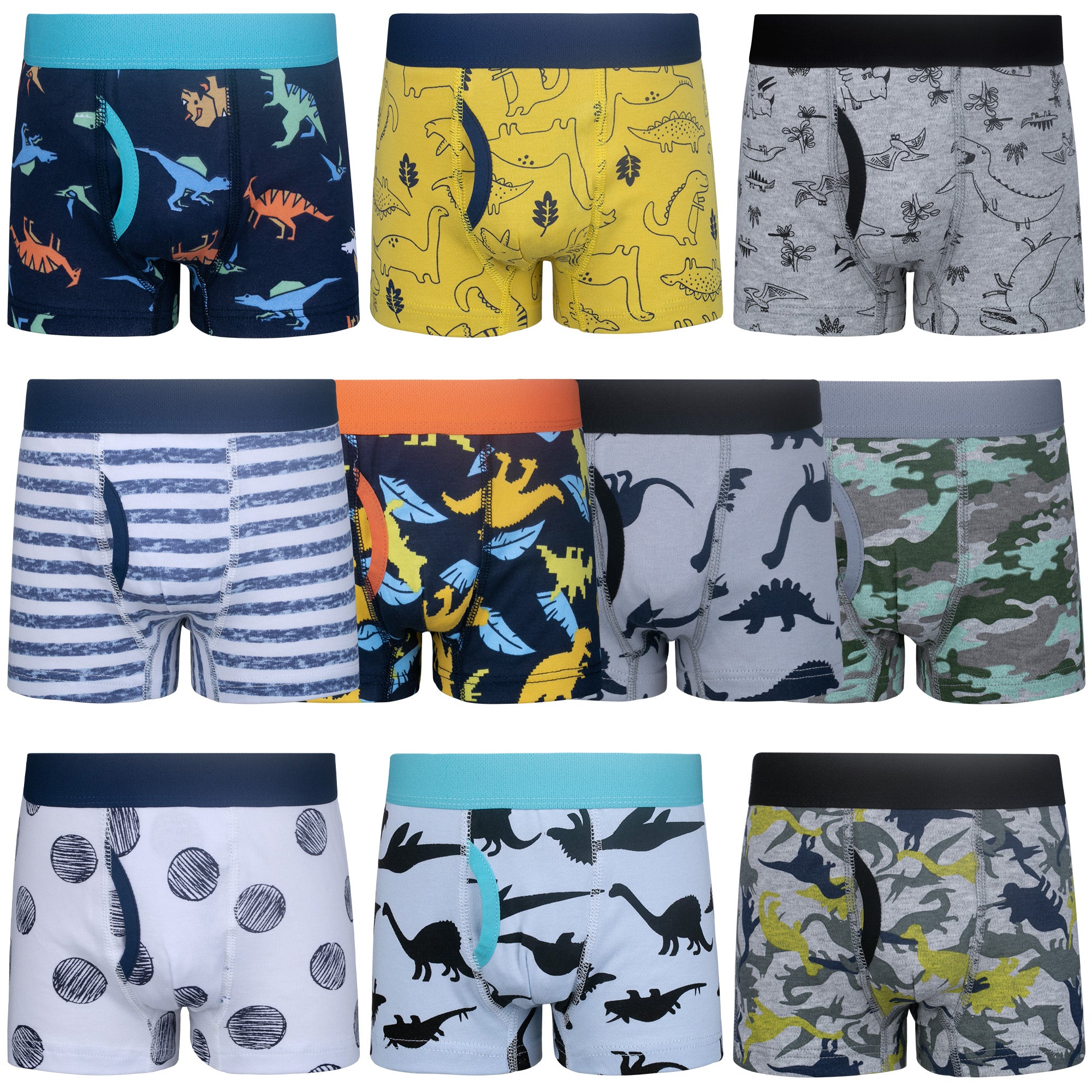 BIG ELEPHANT 10-Pack Boys' Cotton Boxer Briefs – Soft, Breathable Toddler Underwear with Fun Dinosaur Prints, Size 3T-10Y