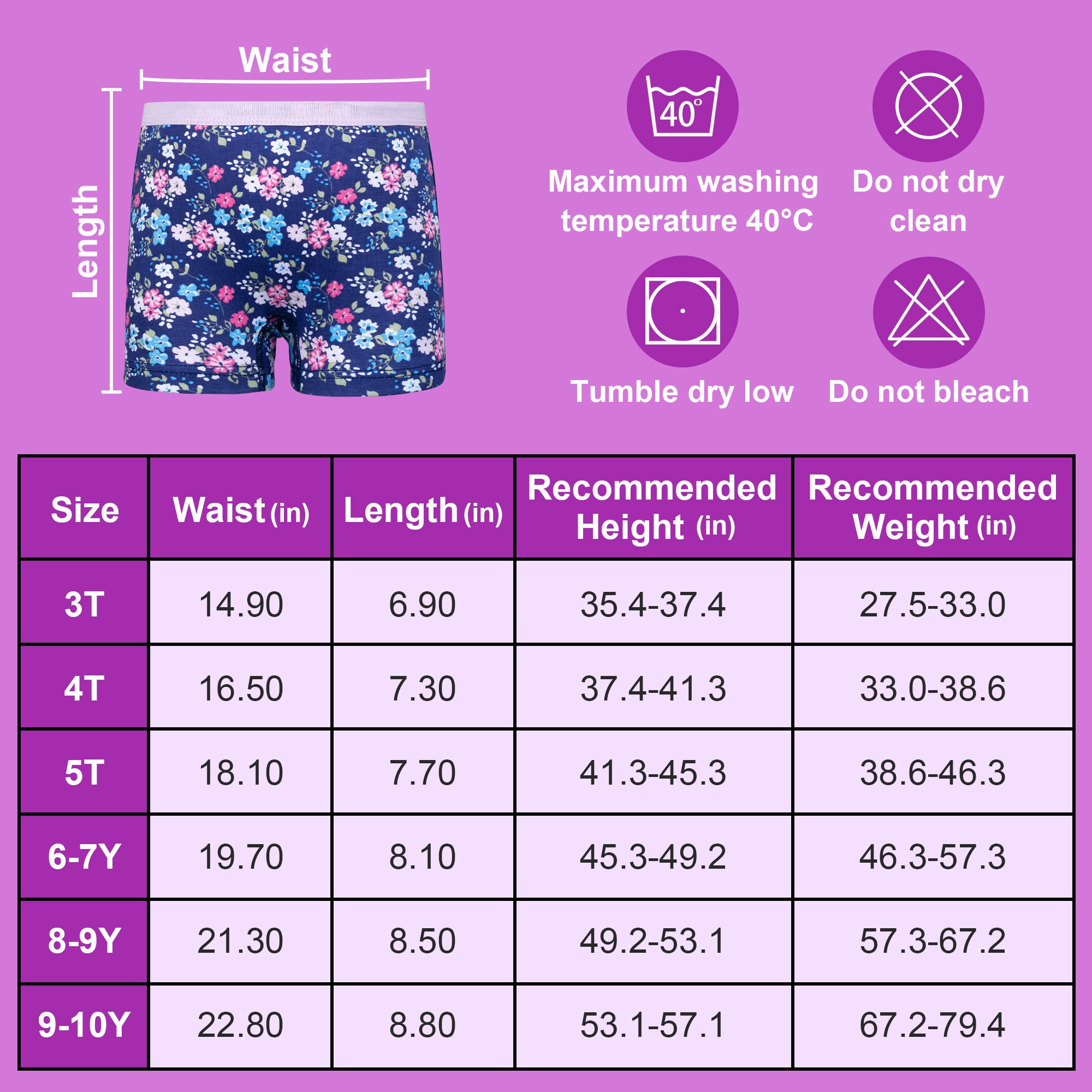 BIG ELEPHANT 10-Pack Girls Cotton Boxer Briefs Underwear – Soft, Breathable Toddler Panties (Sizes 3T-10Y)