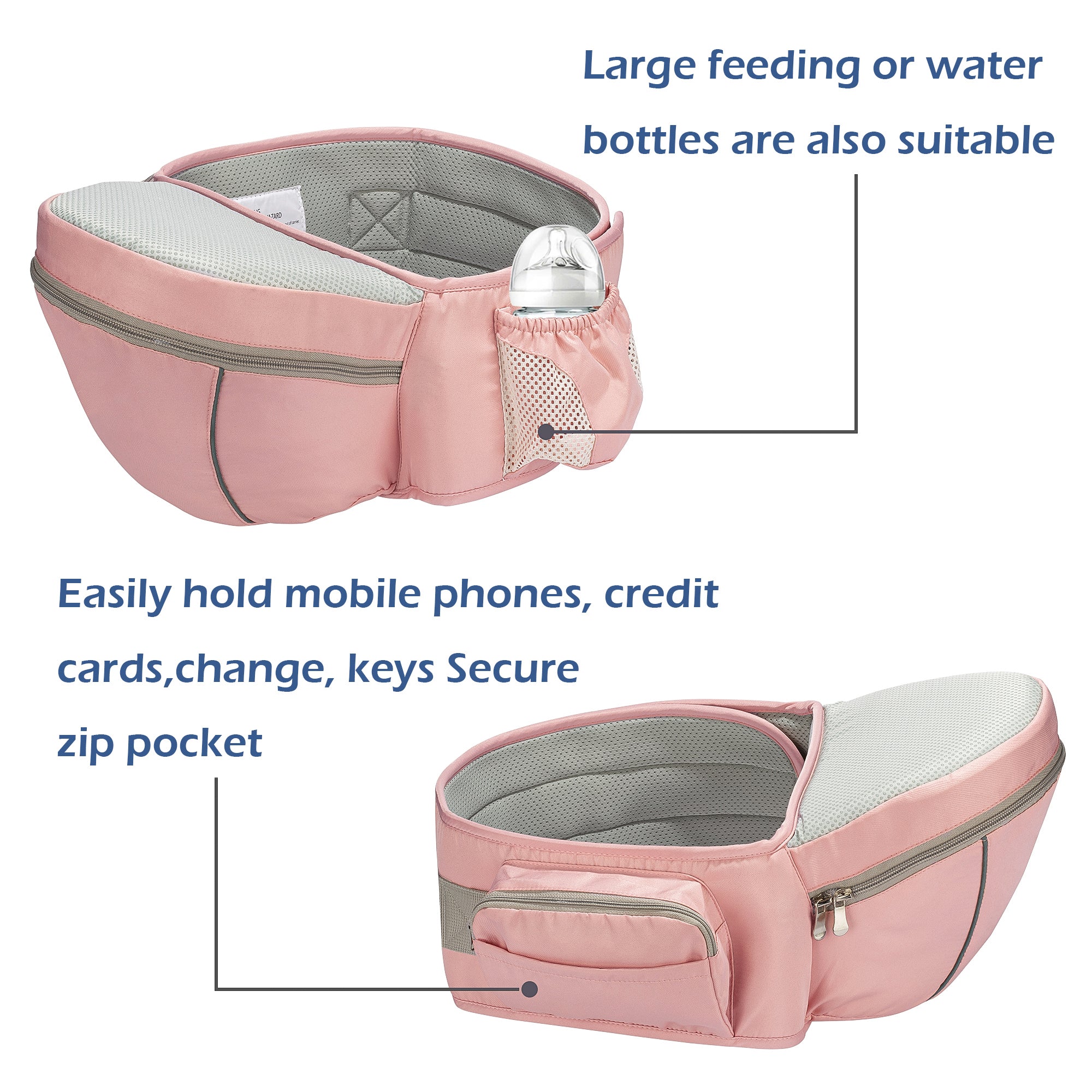 Ergonomic Hip Seat Baby Carrier with Storage Pocket, Adjustable Waist Support for 0-36 Months Newborn and Toddler
