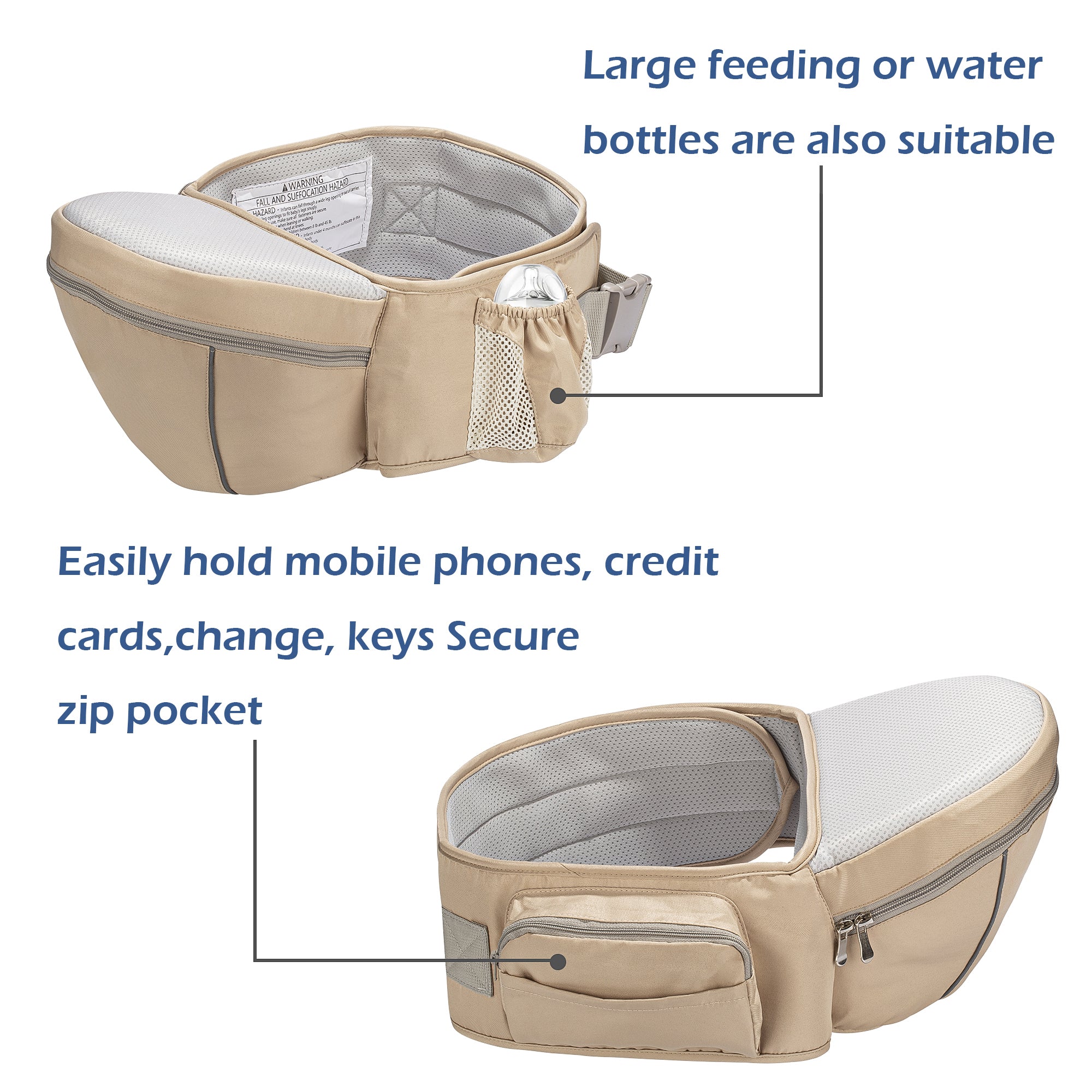Ergonomic Hip Seat Baby Carrier with Storage Pocket, Adjustable Waist Support for 0-36 Months Newborn and Toddler